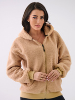 Beżowa damska bluza baranek z kapturem