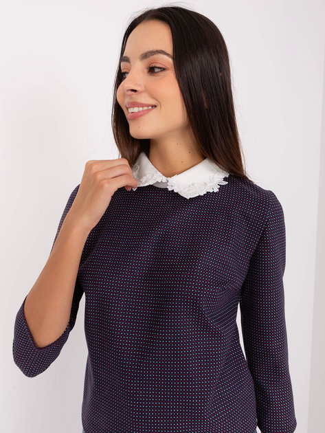 Hurt Granatowa krótka bluzka wizytowa z koronką