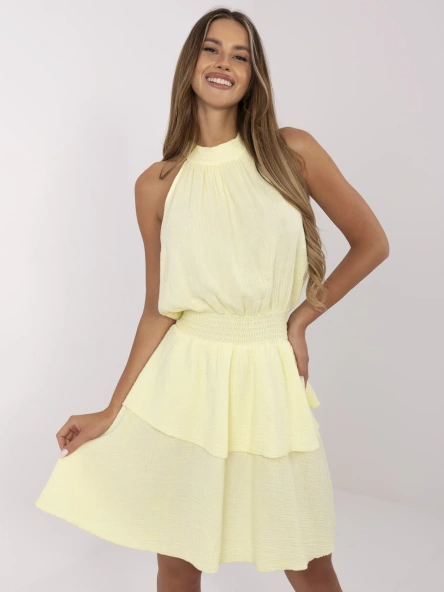Jasnożółta rozkloszowana sukienka z muślinu