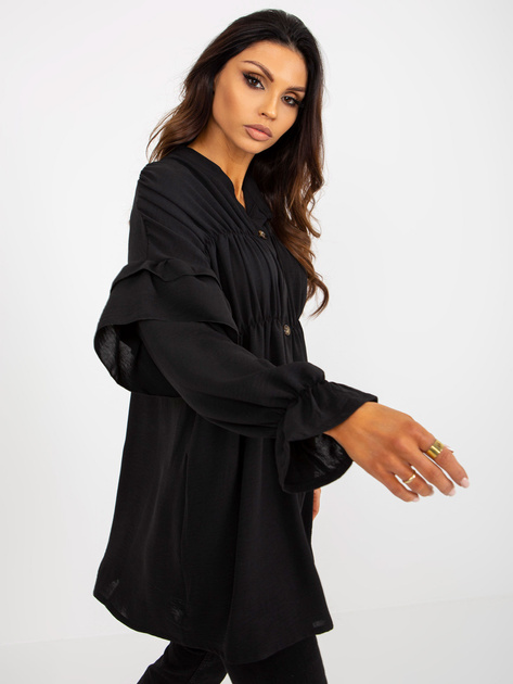 Hurt Czarna boho koszula z falbanami i marszczeniem OCH BELLA