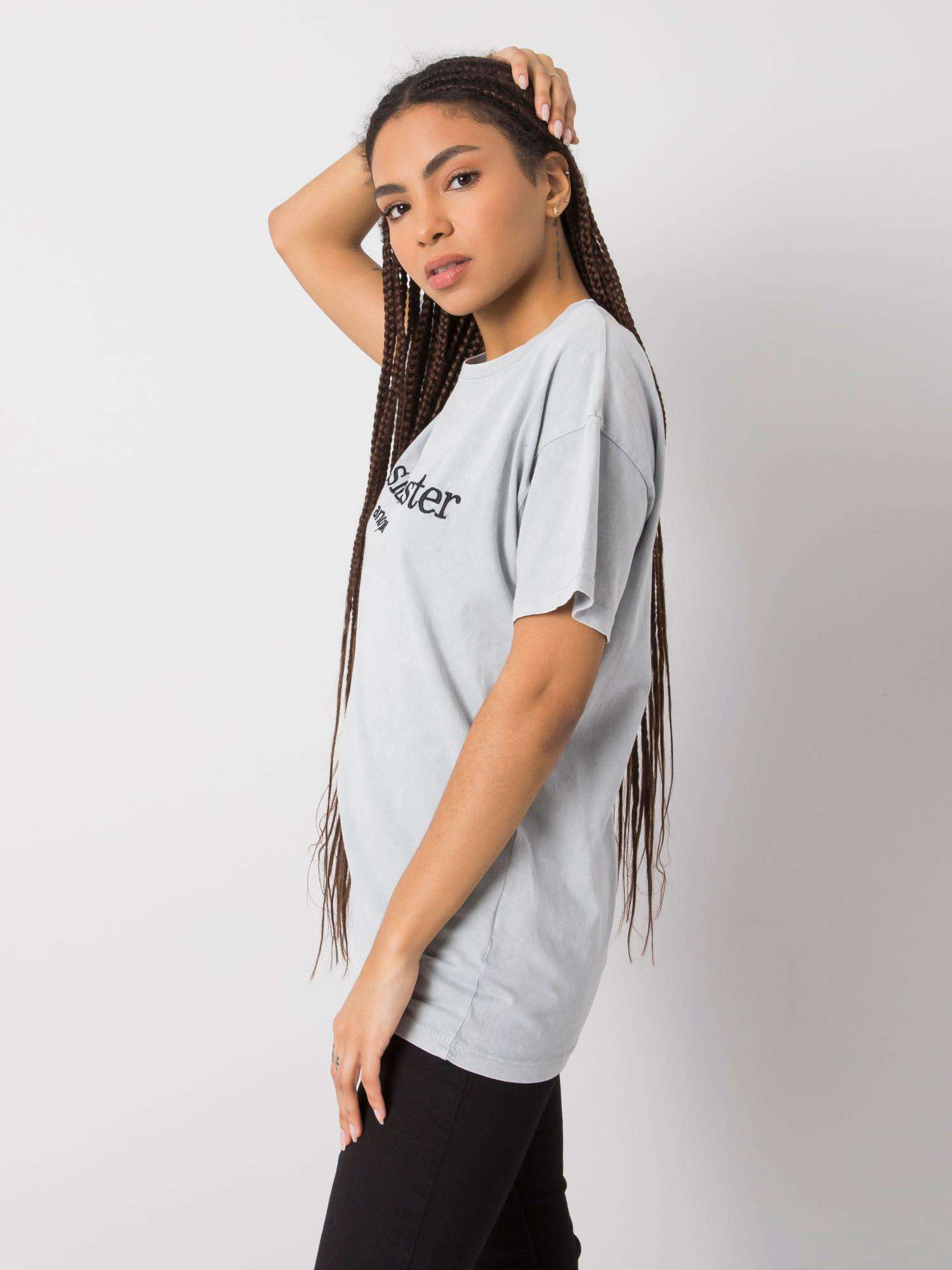 Graues T-Shirt mit dem Aufdruck Michelle RUE PARIS.