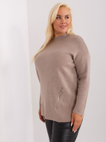 Hurt Ciemnobeżowy damski sweter plus size z półgolfem