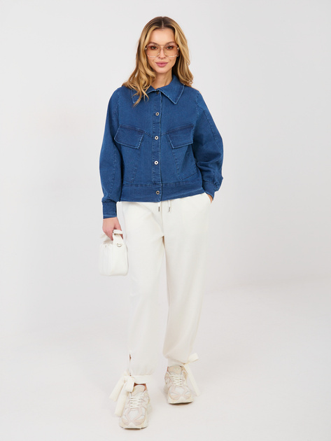 Ciemnoniebieska jeansowa kurtka z kołnierzem RUE PARIS