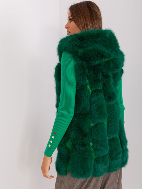 Hurtownia Ciemnozielona futrzana kamizelka z podszewką