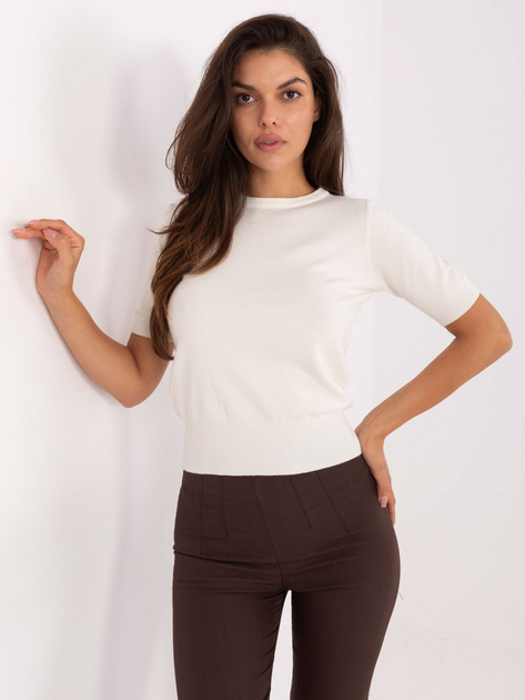 Ecru damski sweter z krótkim rękawem
