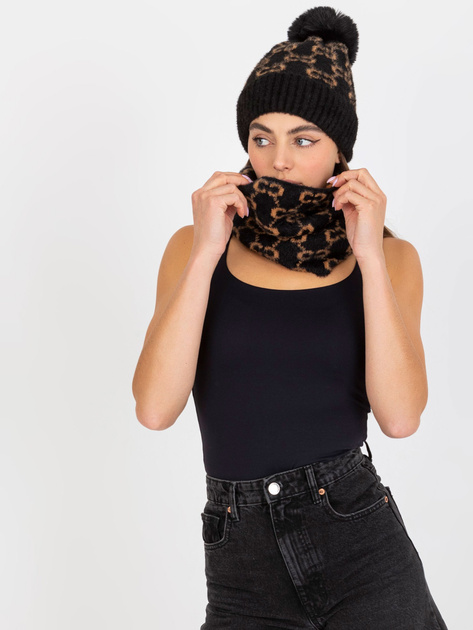 Hurtownia Czarno-camelowy zimowy komin we wzory