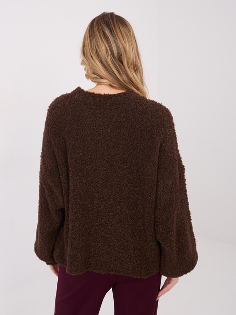 Ciemnobrązowy sweter boucle z domieszką wełny