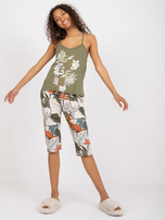 Khaki damska piżama bawełniana ze spodniami 3/4 