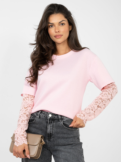 Jasnoróżowa bluzka z okrągłym dekoltem
