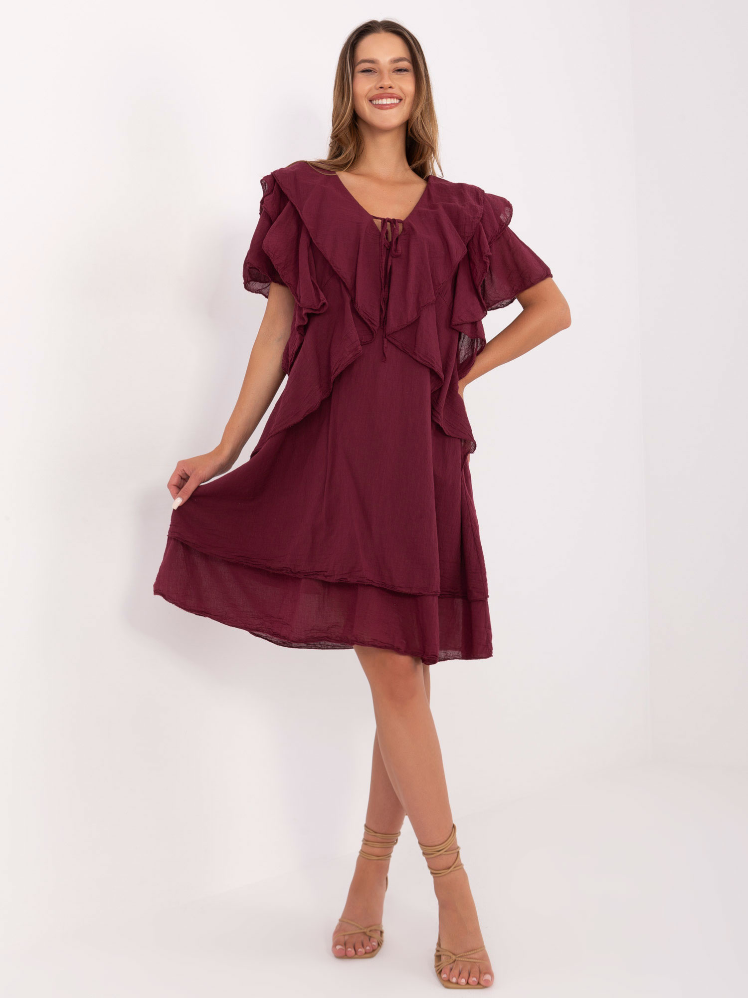 Burgundy loose summer dress.