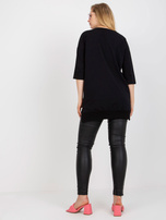 Czarna długa bluzka plus size z aplikacją z dżetów