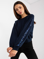 Hurt Granatowa kurze Sweatshirt ohne Kapuze mit Applikation RUE PARIS.