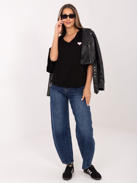 Czarna casualowa bluzka oversize z dekoltem V