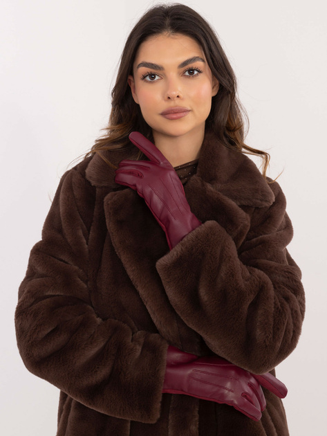 Hurtownia Bordowe rękawiczki damskie z eko skórą