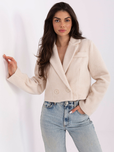 Ecru krótki płaszcz typu boucle RUE PARIS