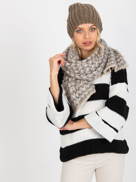 Hurtownia online Beżowo-szary szal damski z dzianiny