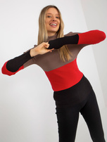 Hurt Brązowo-czarna damska bluzka basic z golfem w prążek