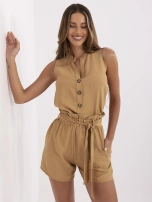 Beżowy letni komplet z szortami paper bag RUE PARIS 