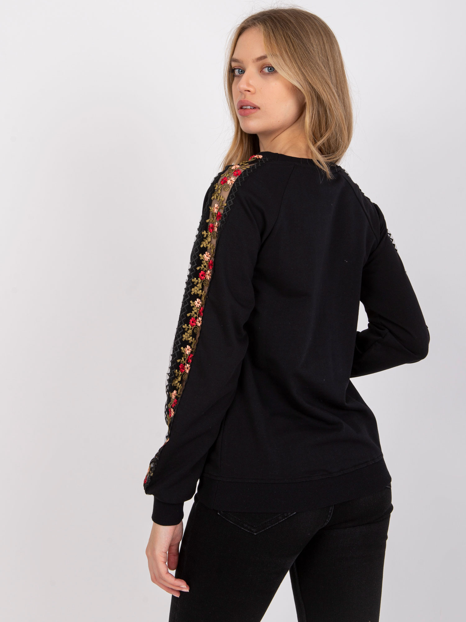 Black sweatshirt with decorative sleeves Adana RUE PARIS.