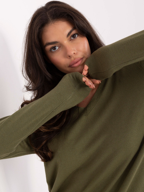 Khaki damski sweter basic z wiskozą