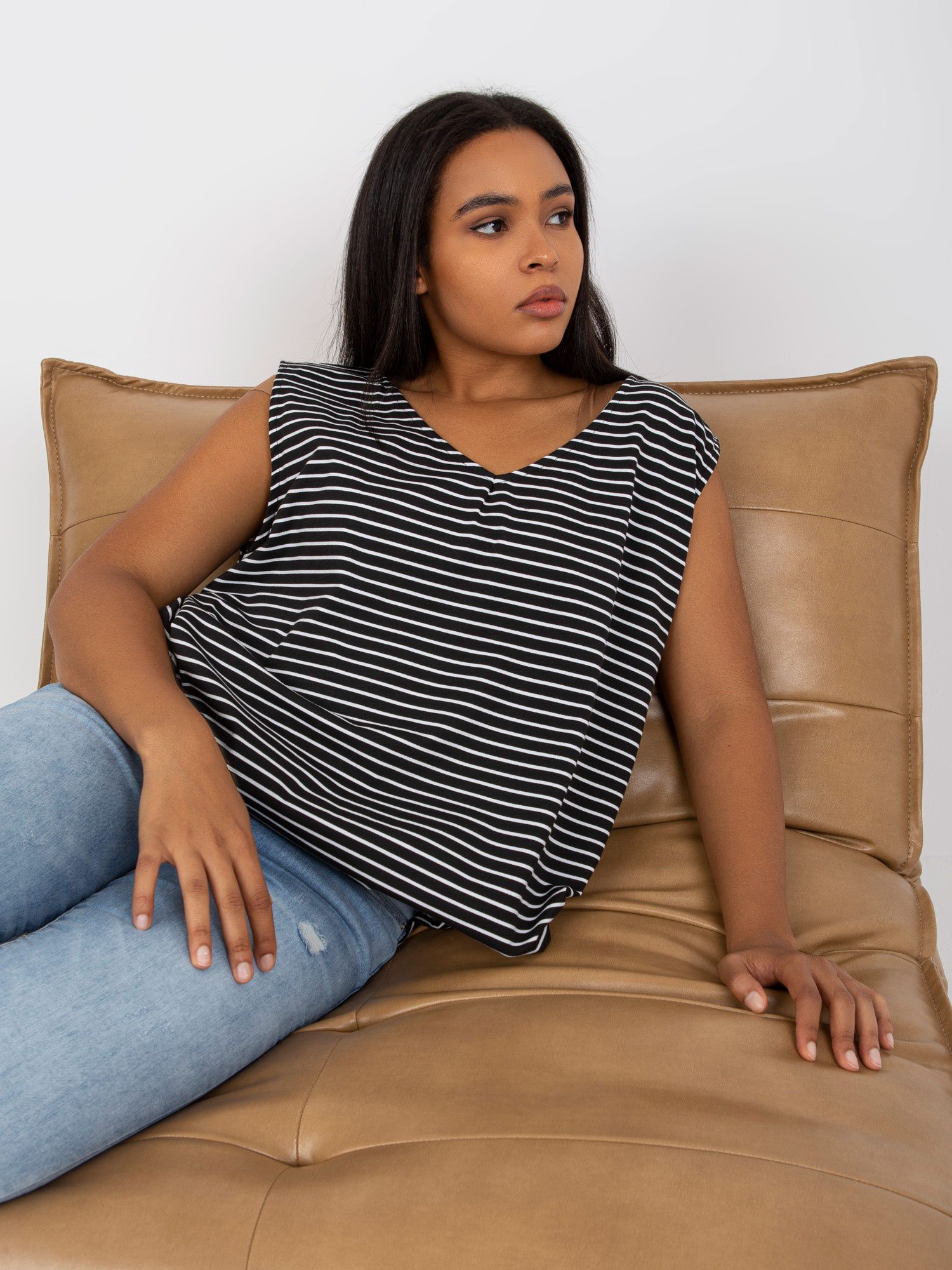 Hurt Czarno-biały luźny top plus size 