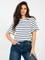 Biało-granatowy damski t-shirt basic w paski RUE PARIS  