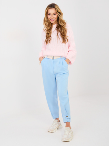 Jasnoniebieskie damskie spodnie z ozdobnymi paskami