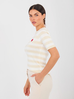 Jasnobeżowy damski sweter w paski