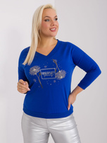 Hurt Kobaltowa damska bluzka plus size z aplikacjami