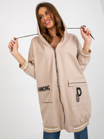 Hurtownia Beżowa długa bluza rozpinana o kroju oversize 