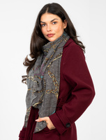 Ciemnoszara damska chusta z nadrukiem