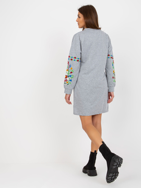 Hurt Szara melanżowa sukienka dresowa z haftem na rękawach RUE PARIS