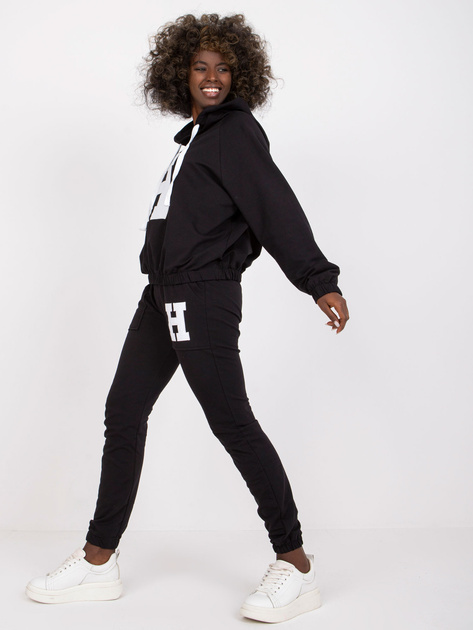 Czarny bawełniany komplet dresowy z bluzą z kapturem Natela