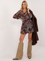 Hurtownia online Brązowa sukienka bombka z nadrukiem