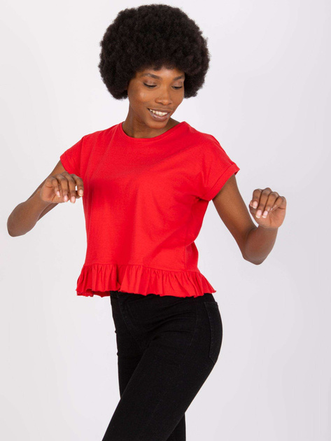 Czerwony t-shirt damski z falbaną Hierro MAYFLIES
