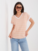 Biało-pomarańczowy bawełniany t-shirt w paski
