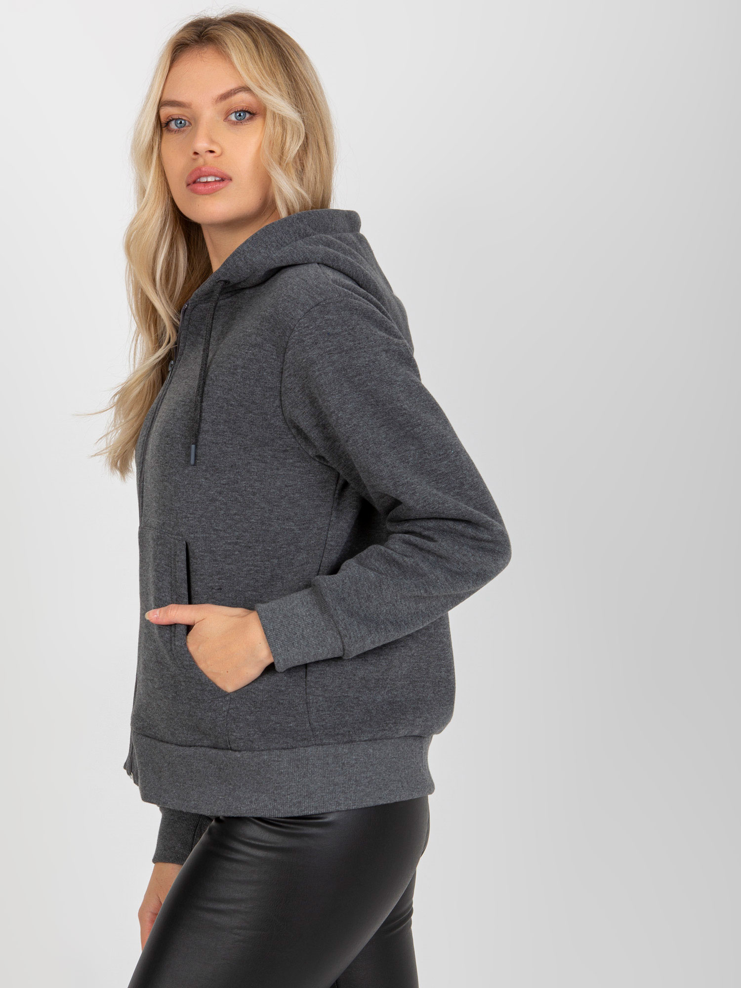 Ciemnoszara rozpinana bluza basic z kapturem RUE PARIS