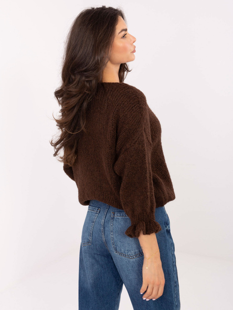 Ciemnobrązowy damski sweter oversize z wełną