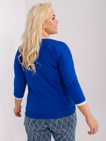 Hurt Kobaltowa bawełniana bluzka plus size z naszywką