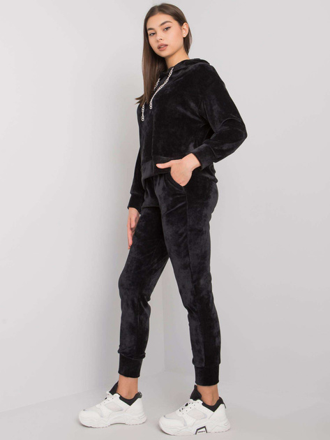 Czarny komplet welurowy ze spodniami Chanya