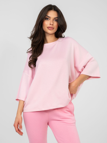 Pastelowa różowa bluzka basic o kroju oversize RUE PARIS 