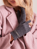 Ciemnoszare klasyczne rękawiczki z klamerką