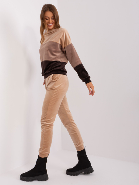 Hurt Beżowo-ciemnobrązowy bawełniany komplet welurowy RUE PARIS