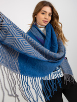 Hurt Ciemnoniebiesko-szary damski szal zimowy we wzory