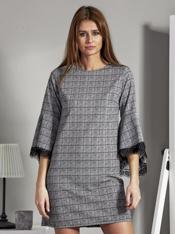 Sukienka we wzory z hiszpańskimi rękawami czarno-biała