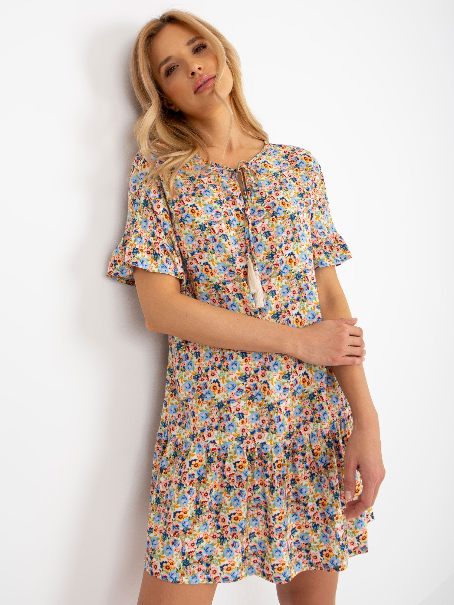 Hurt Yellow loose dress with flowers and ruffle SUBLEVEL.
