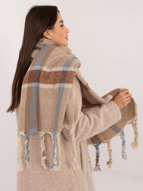 Hurt Ciemnobeżowy szal z plecionymi frędzlami