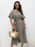 Fango koszulowa sukienka z ażurowym kołnierzykiem