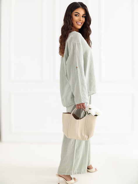 Khaki letnia bluzka z ozdobnym guzikiem