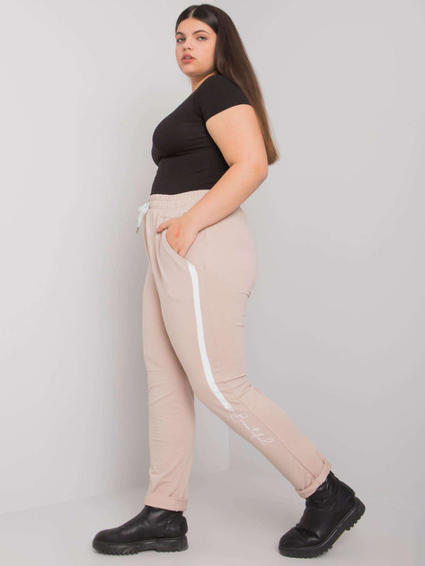 Beżowe spodnie dresowe plus size z nadrukiem Abelia
